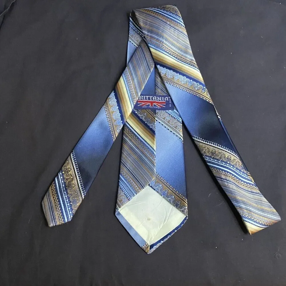 #6875 Brittania Polyester Shades Blue Brown Mens Fancy Necktie, Tie 3.5 in wide